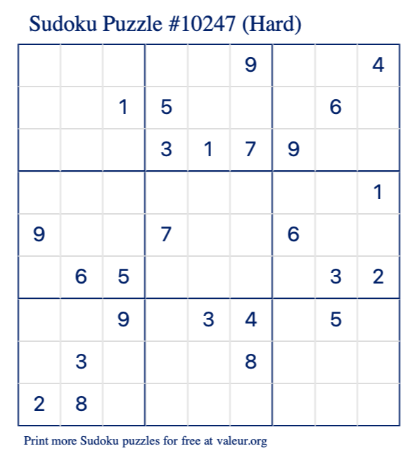 Hard Sudoku Puzzles – Free Printable