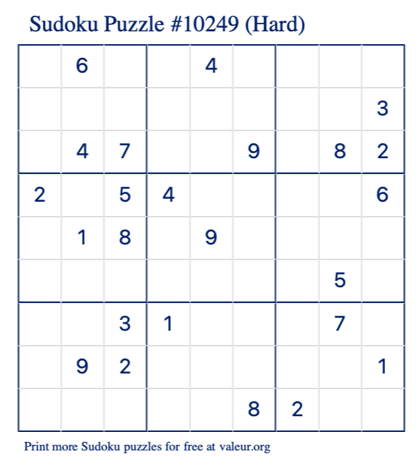 Free Printable Hard Sudoku Puzzle number 10249