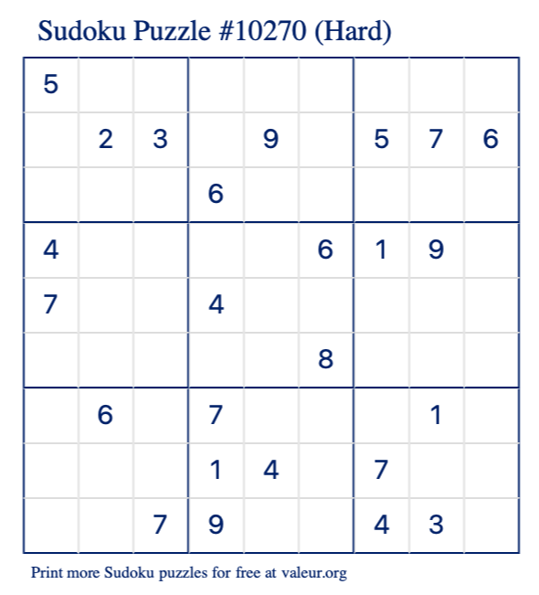 Free Printable Hard Sudoku Puzzle number 10270