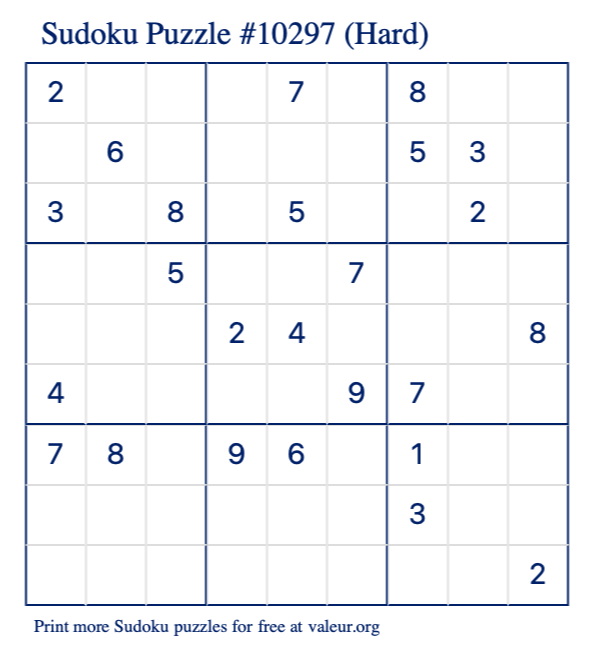 Free Printable Hard Sudoku Puzzle number 10297