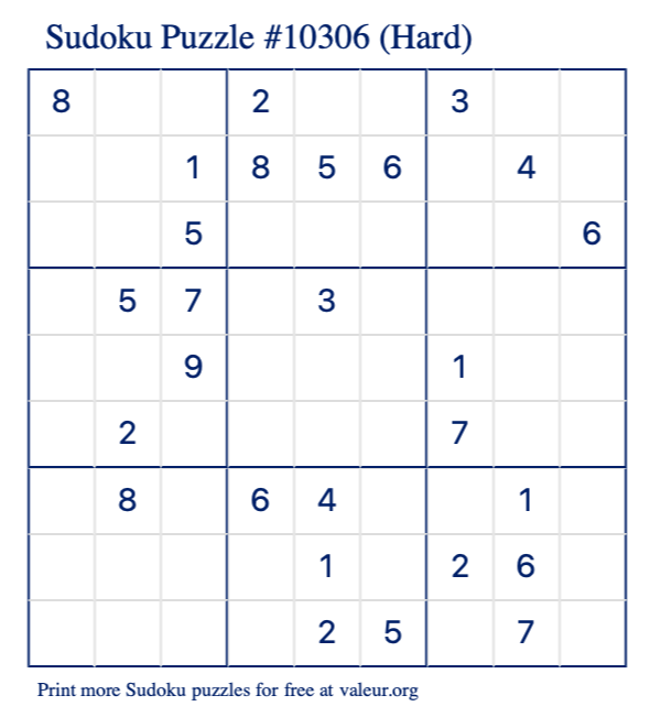 Free Printable Hard Sudoku Puzzle number 10306