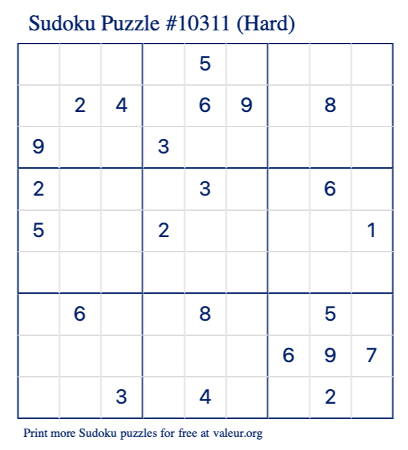 Free Printable Hard Sudoku Puzzle number 10311
