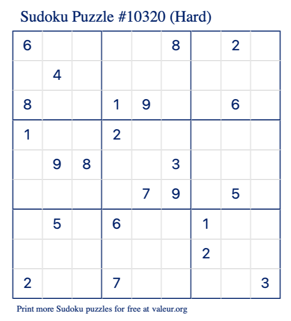Free Printable Hard Sudoku Puzzle number 10320