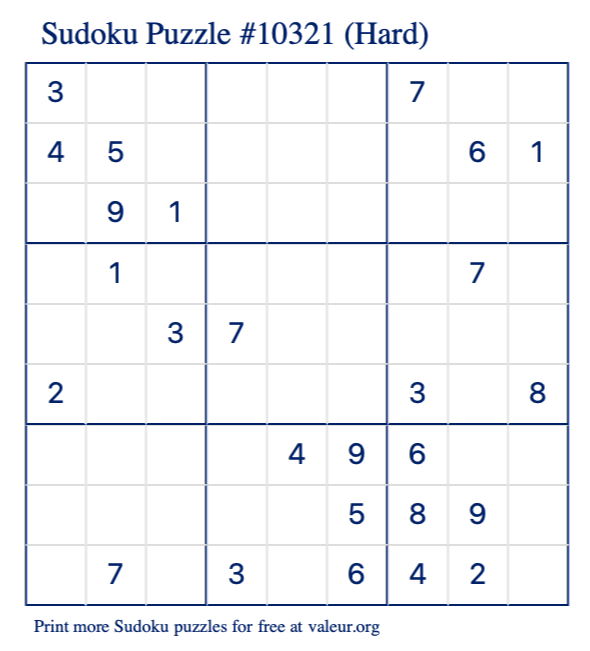 Free Printable Hard Sudoku Puzzle number 10321