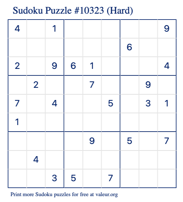 Free Printable Hard Sudoku Puzzle number 10323