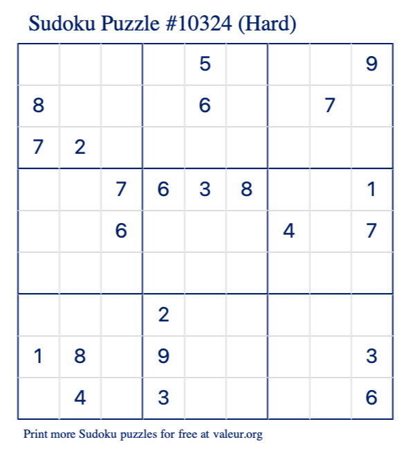 Free Printable Hard Sudoku Puzzle number 10324