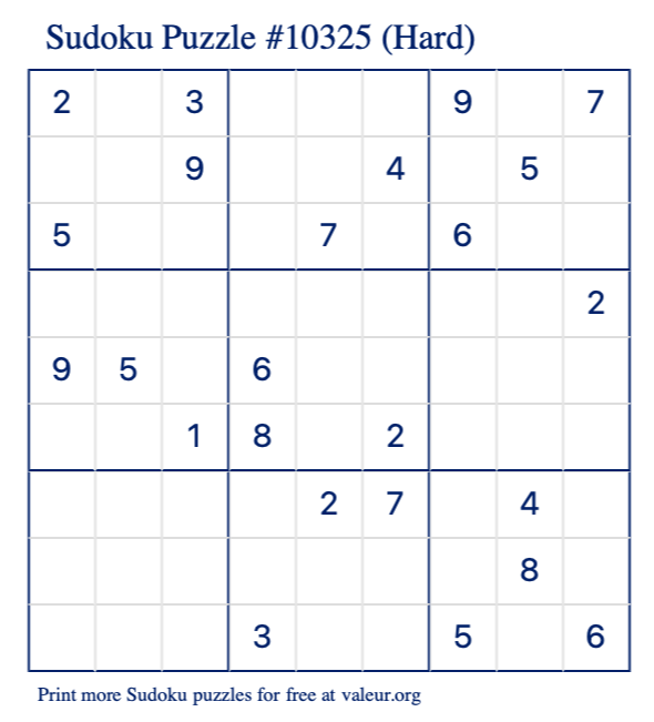 Free Printable Hard Sudoku Puzzle number 10325