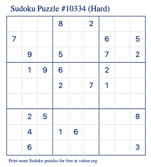 Free Printable Hard Sudoku Puzzle number 10334