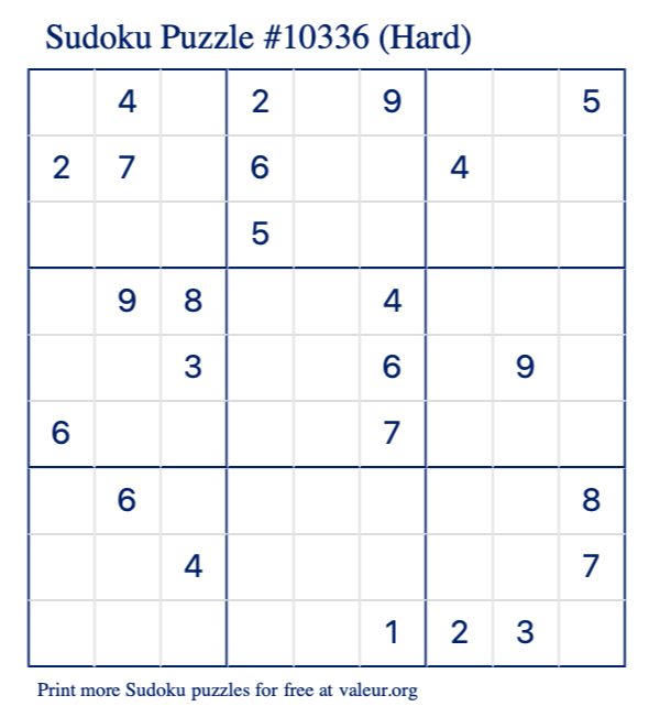 Free Printable Hard Sudoku Puzzle number 10336