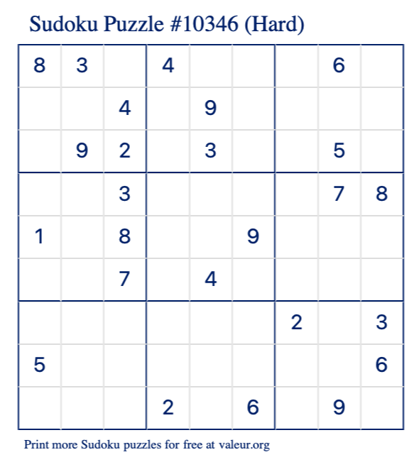 Free Printable Hard Sudoku Puzzle number 10346
