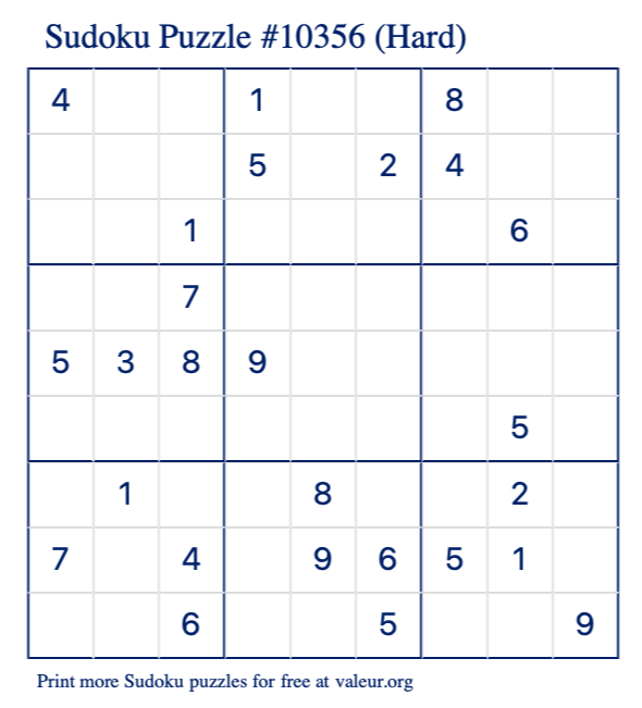 Free Printable Hard Sudoku Puzzle number 10356