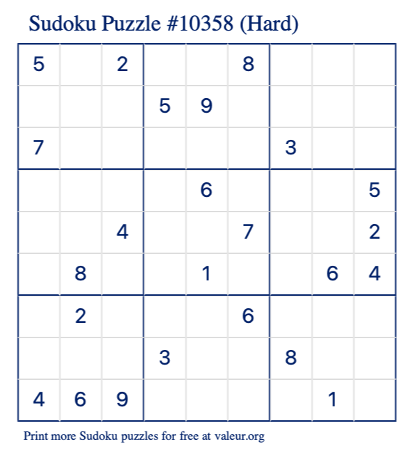 Free Printable Hard Sudoku Puzzle number 10358