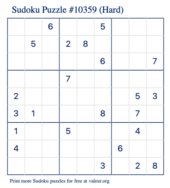 Free Printable Hard Sudoku Puzzle number 10359