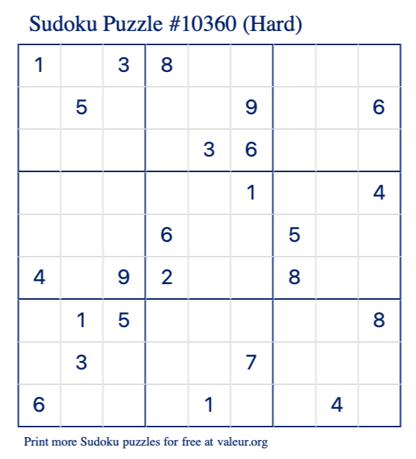 Free Printable Hard Sudoku Puzzle number 10360