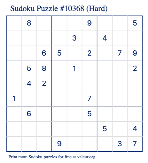 Free Printable Hard Sudoku Puzzle number 10368
