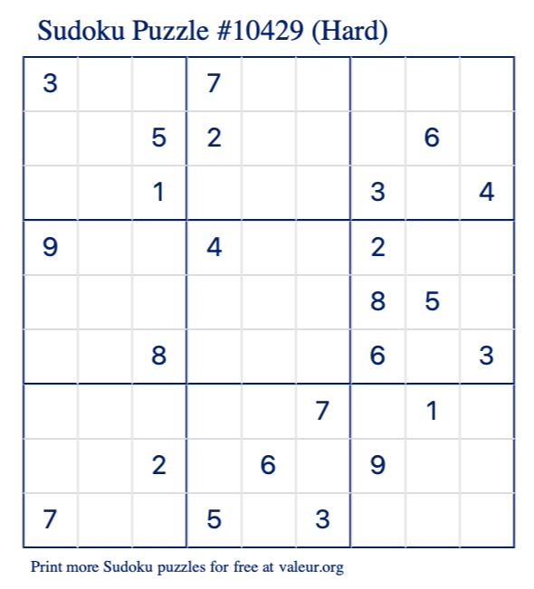 Free Printable Hard Sudoku Puzzle number 10429