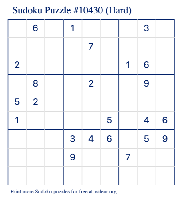 Free Printable Hard Sudoku Puzzle number 10430