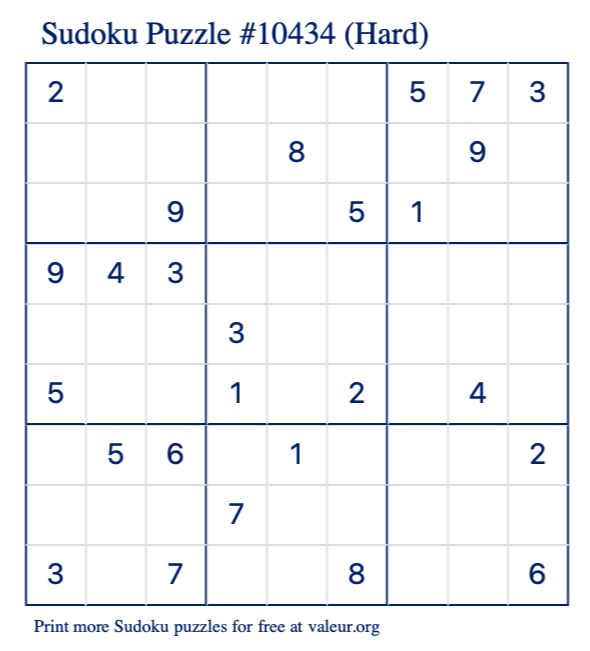 Free Printable Hard Sudoku Puzzle number 10434