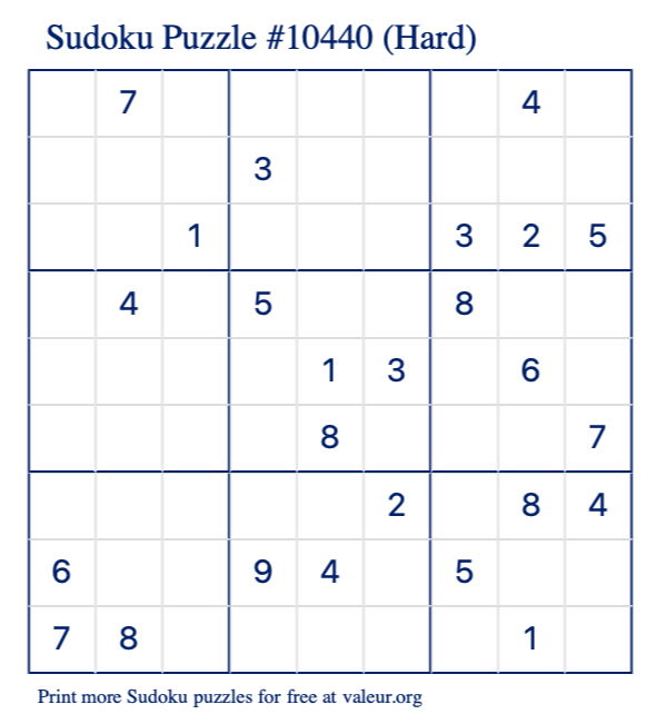 Free Printable Hard Sudoku Puzzle number 10440