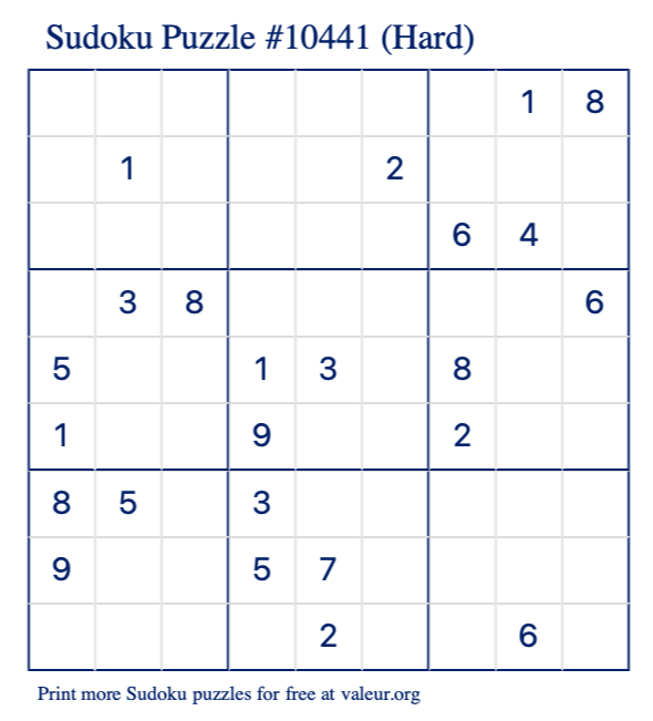 Free Printable Hard Sudoku Puzzle number 10441