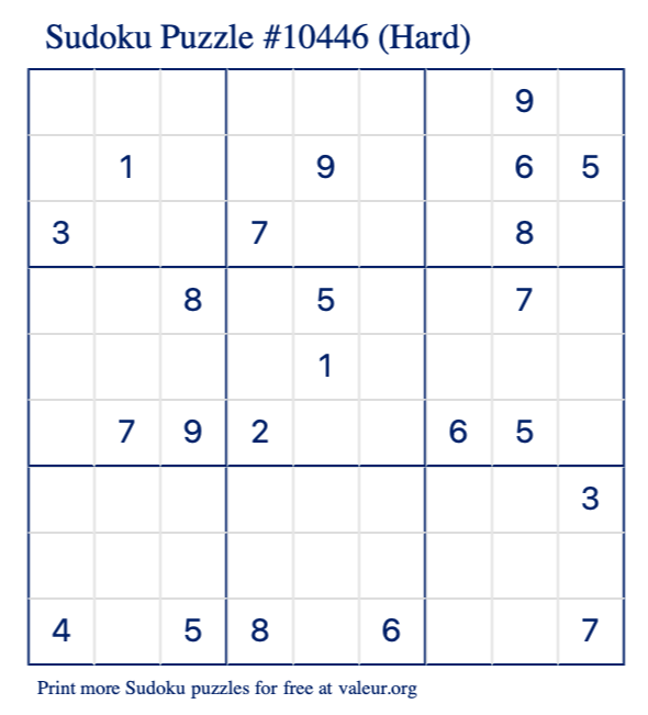 Free Printable Hard Sudoku Puzzle number 10446