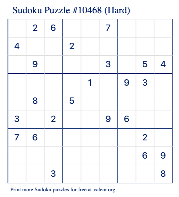 Free Printable Hard Sudoku Puzzle number 10468