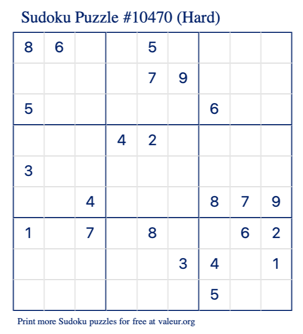 Free Printable Hard Sudoku Puzzle number 10470