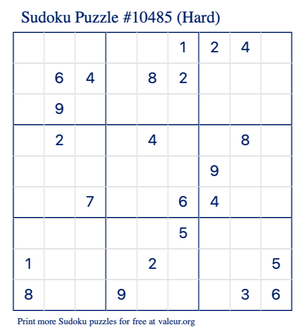 Free Printable Hard Sudoku Puzzle number 10485