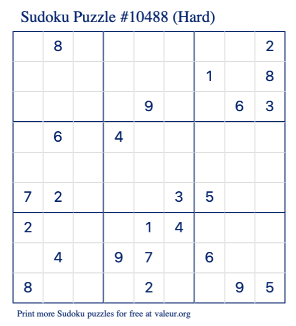 Free Printable Hard Sudoku Puzzle number 10488