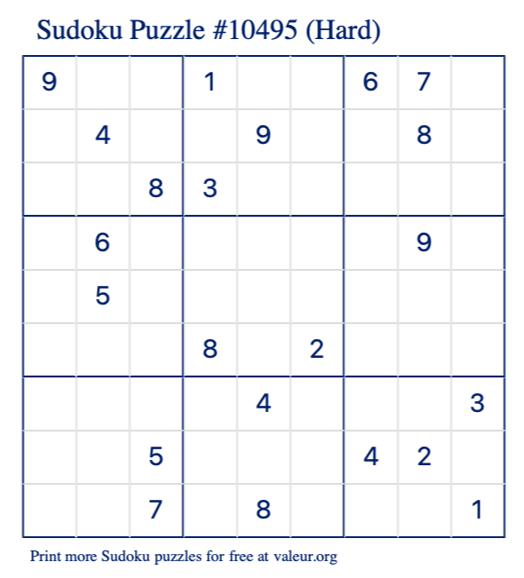 Free Printable Hard Sudoku Puzzle number 10495