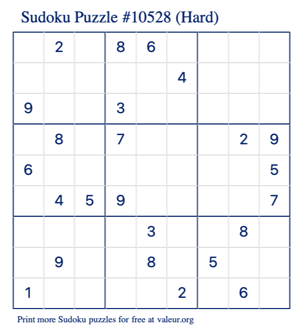 Free Printable Hard Sudoku Puzzle number 10528