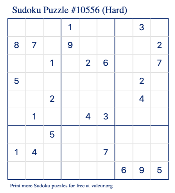 Free Printable Hard Sudoku Puzzle number 10556
