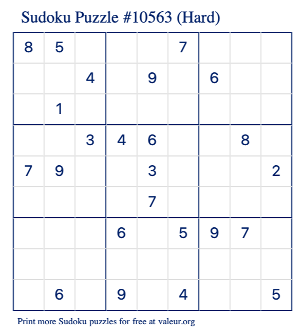 Free Printable Hard Sudoku Puzzle number 10563