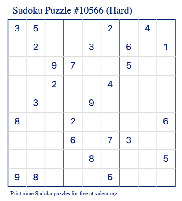 Free Printable Hard Sudoku Puzzle number 10566