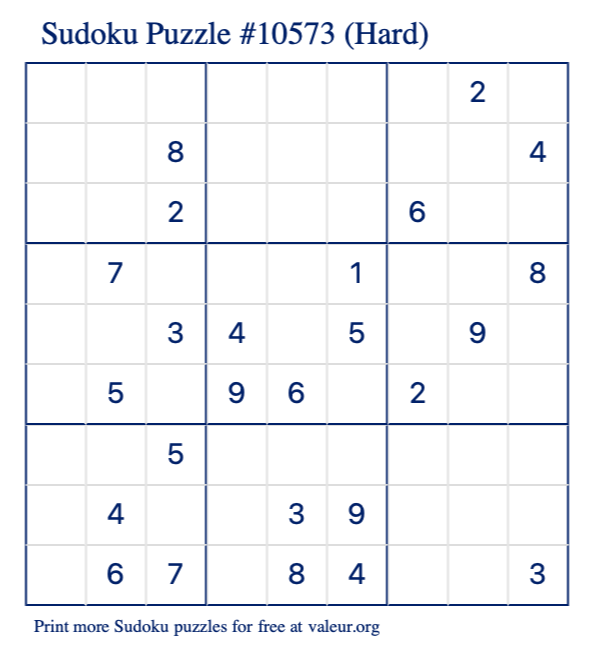 Free Printable Hard Sudoku Puzzle number 10573