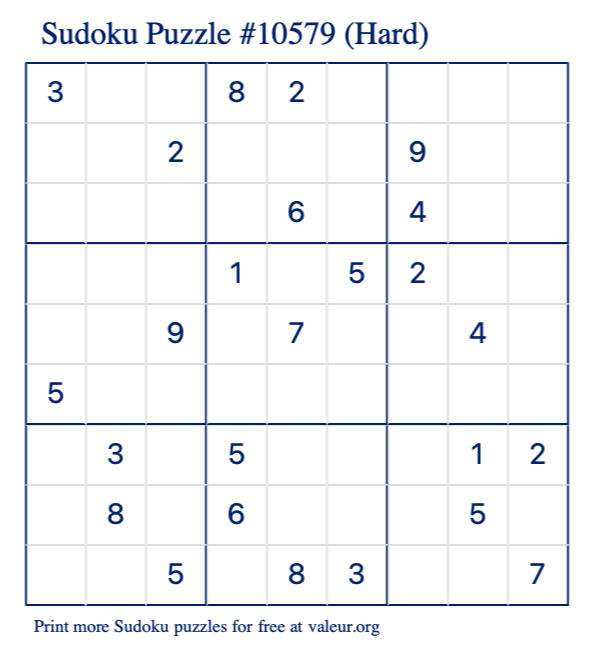Free Printable Hard Sudoku Puzzle number 10579