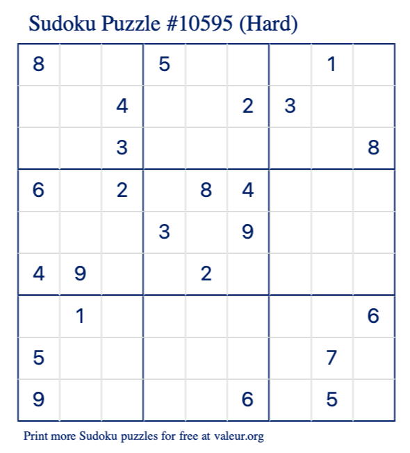 Free Printable Hard Sudoku Puzzle number 10595
