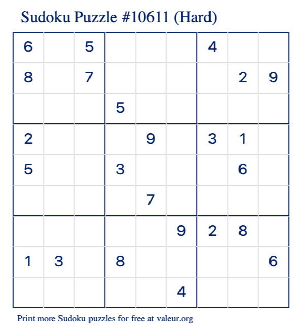 Free Printable Hard Sudoku Puzzle number 10611