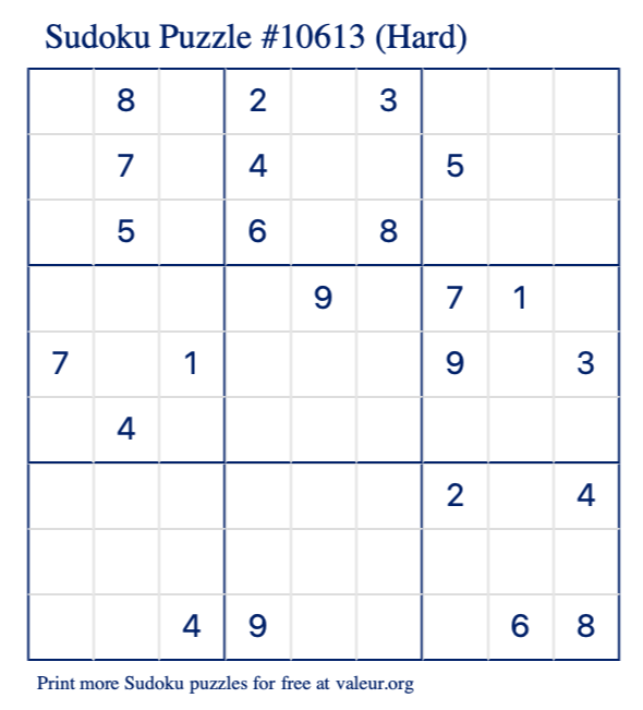 Free Printable Hard Sudoku Puzzle number 10613