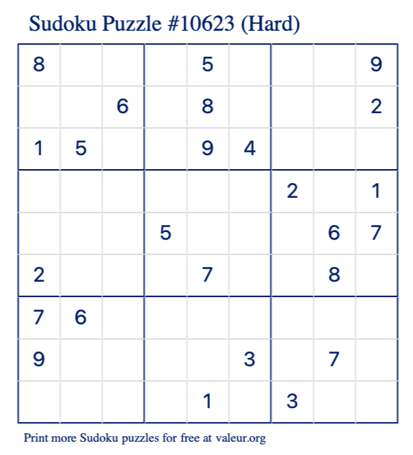 Free Printable Hard Sudoku Puzzle number 10623