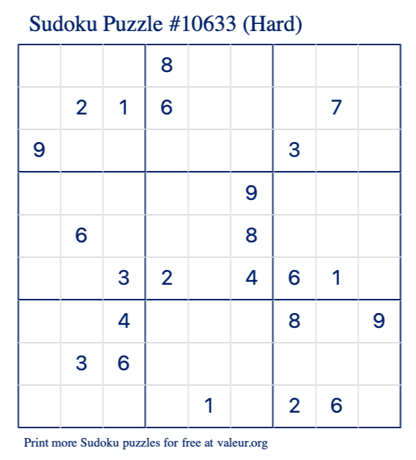 Free Printable Hard Sudoku Puzzle number 10633