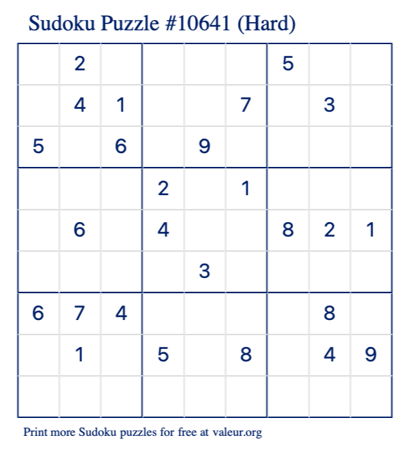 Free Printable Hard Sudoku Puzzle number 10641