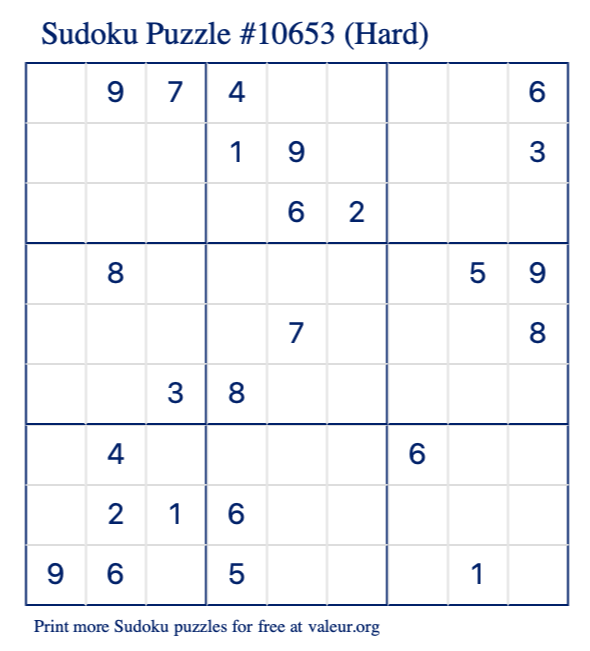 Free Printable Hard Sudoku Puzzle number 10653