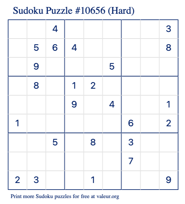 Free Printable Hard Sudoku Puzzle number 10656