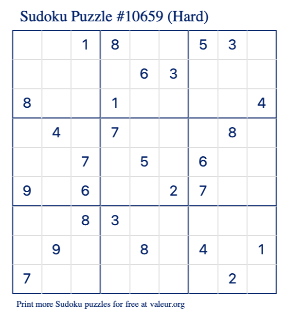Free Printable Hard Sudoku Puzzle number 10659