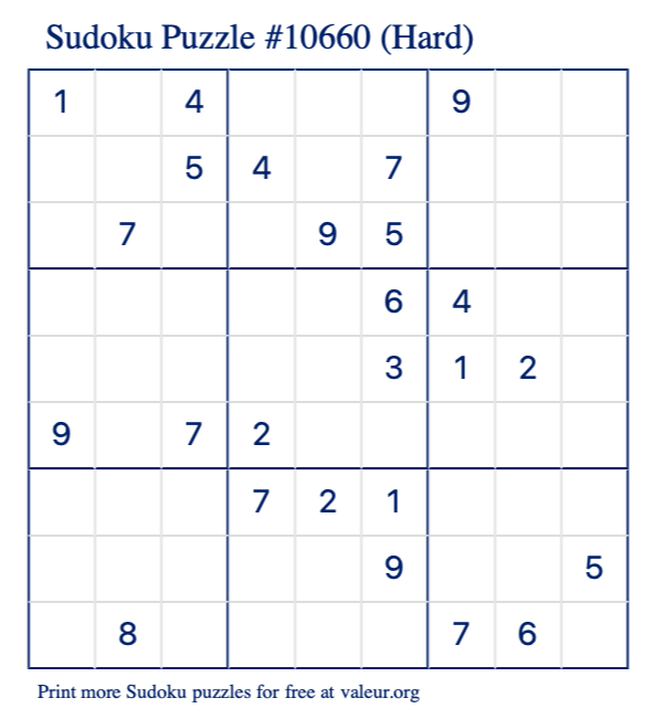 Free Printable Hard Sudoku Puzzle number 10660