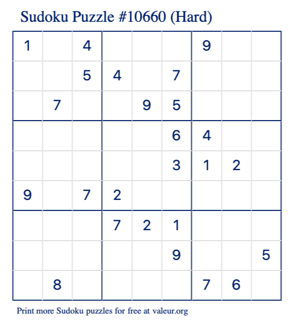 Free Printable Hard Sudoku with the Answer #10660