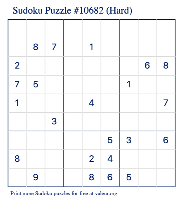 Free Printable Hard Sudoku Puzzle number 10682