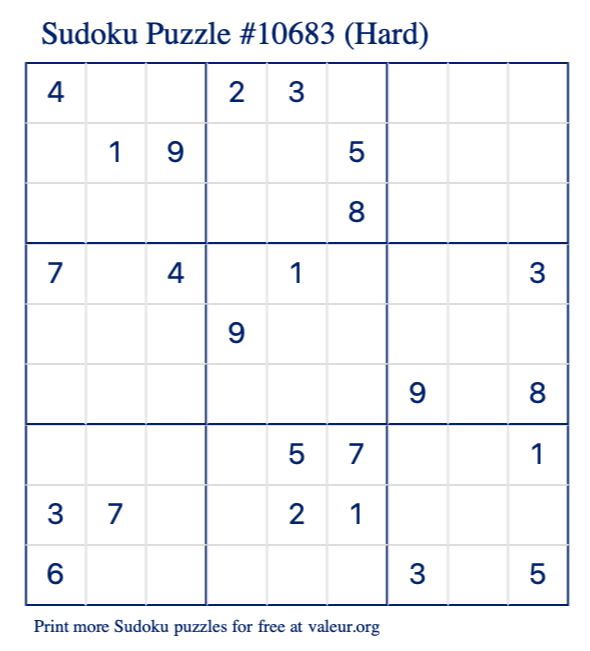 Free Printable Hard Sudoku Puzzle number 10683