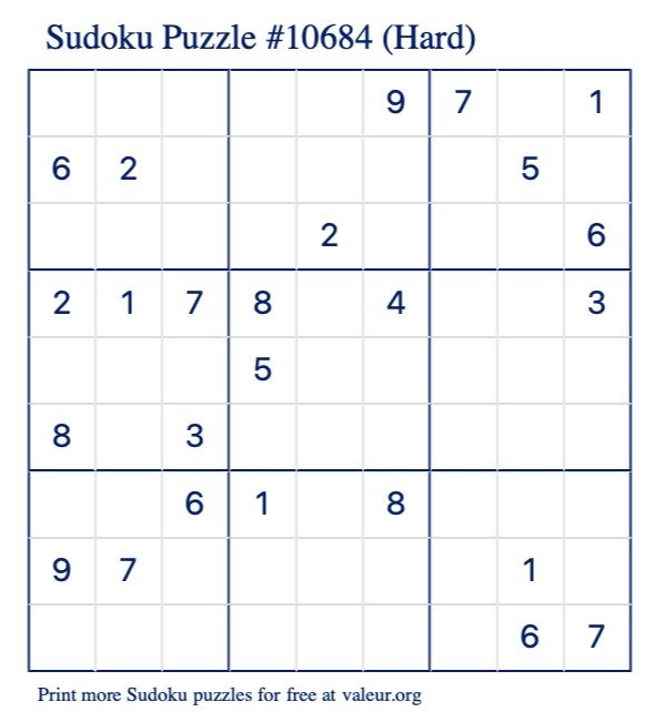 Free Printable Hard Sudoku Puzzle number 10684